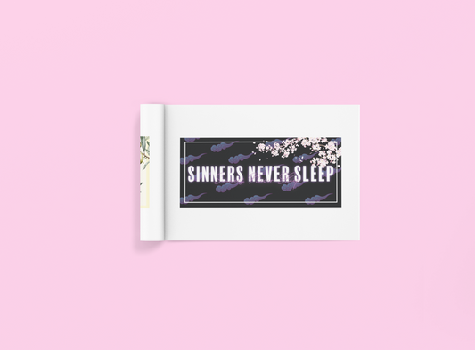 Sinners Never Sleep - Holographic Banner Style Sticker guy